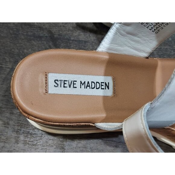 Steve Madden Brenda Thick Strap Platform Sandal Shoe White Size 8 Leather - Picture 4 of 10